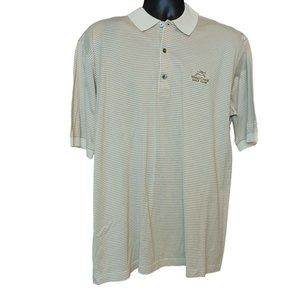 SLAZENGER Widgi Creek Golf Club Mens L Tan Striped Polo Golf Shirt Short Sleeve